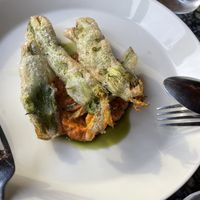 Zucchini flowers with romesco sauce  at Patsy's in Melbourne