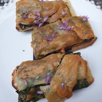 Tartine, olive oil pastry w/swiss chard, bitter leaves +tapenade $16.00: ok at Patsy's in Melbourne