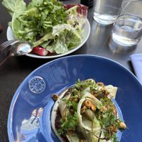 Leeks Vinaigrette on Potato Rosti with Market Salad Greens + Radish. Soooo good!  at Patsy's in Melbourne