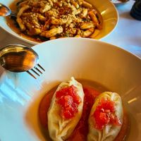 Gulurgiones (Sardinian dumpling) and Cavatelli alla puttanesca  at Patsy's in Melbourne