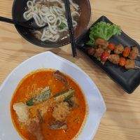 Laksa yong tau foo, udon mushroom soup & black pepper skewer at Veggie House 一芳 - Tai Seng in Central Singapore