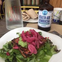 Kimchi Tofu on Mesclun and Breakfast Burrito at The Wild Radish in Nyack