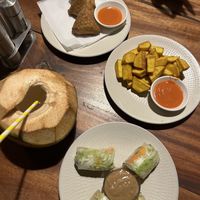 Samosas, sweet potatoes & summer rolls ( + coconut )   at The Plants in Zanzibar