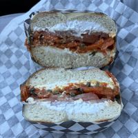 Bagel and lox  at Ben & Esther's Vegan Jewish Deli in San Diego