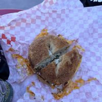 My man got the RZA on a cinnamon raisin bagel. He loved it   at Ben & Esther's Vegan Jewish Deli in San Diego