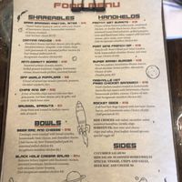 Menu (no vegan listed items, but a couple options can be made vegan)  at Frothy Beard Off World in Summerville
