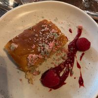 Somerset apple cake with raspberry sauce   at Kitchen Danilo in Bridgwater