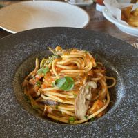 Vegan spaghetti with shittaki mushrooms  at Don Macedo in Campos Do Jordao