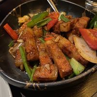 Mock pork belly dish Szechuan style  at Plum Valley in London