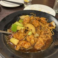 Fries Noodles with Mock Chicken in Black Bean Saucee  at Plum Valley in London