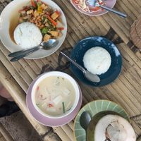 Fried cashew nuts & coconut soup   at Colorful Hut in Koh Phangan