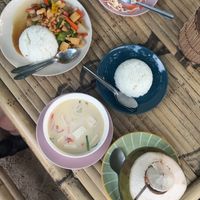fried cashew nuts and coconut soup  at Colorful Hut in Koh Phangan