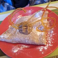 Vegan crepe with banana and dulce de leche de almendras at Viva la Pepa in El Calafate