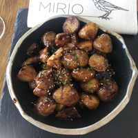 Salted seitan and potatoes with teriyaki sauce  at Mirlo La Caleta in Tenerife