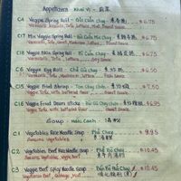 Vegetarian menu  at Pho Huong Que in Oakland