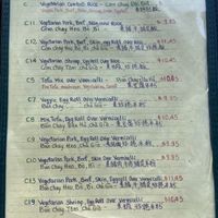 Vegetarian menu  at Pho Huong Que in Oakland