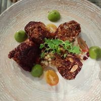 Coliflor al horno empanizada con elotitos y salsa de aguacate at Los Danzantes in Mexico City