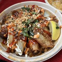 Mix platter with gyoza, spring and noodles  at Vegan Thai Food - Food Stall in North West London