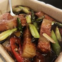 Vegan pork with asparagus  at Vegan Planet in North West London