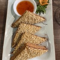Sesame prawn on toast  at Vegan Planet in North West London