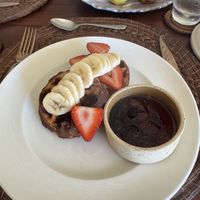 Hot Cakes with warm red berries syrup   at BIO at Xcaret Mexico in Playa Del Carmen