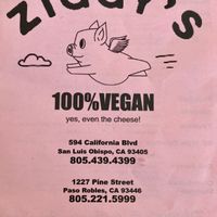 Ziggy’s Menu October 2025  at Ziggy's in Paso Robles