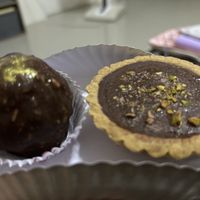 Farerro biscuit and Dubai chocolate tart. Both not bad    at Vegan Bakery By Heart in Phuket