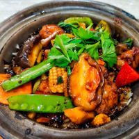 Sesame oil ginger chicken claypot rice at Jin You Yuan 今友緣素食坊 in Central Singapore