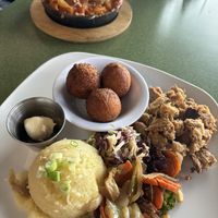 NC BBQ platter & Pasta bake  at Fiction Kitchen in Raleigh