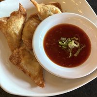 Lion's Mane Rangoon with spicy Sweet Chili Sauce at Fiction Kitchen in Raleigh