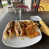 Hotdogs and chips   at Fiction Kitchen in Raleigh