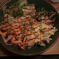 La Cantine’s Bowl: coconut rice, carrot, cucumber, grilled broccoli, Chinese cabbage, teriyaki hoisin sauce. Fab!  at La Cantine Plagne 1800 in La Plagne-tarentaise