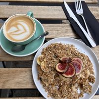 Peanutbutter toast (sourdough) with banana and granola  at Cult Café in Valencia
