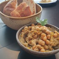 Vegan eggplant dip and breads (after we had already eaten some!) at Spero Greek Street in Mooloolaba