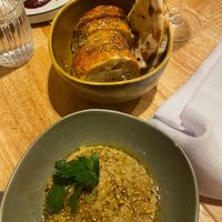 Aubergine dip with breads  at Spero Greek Street in Mooloolaba