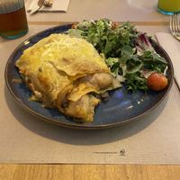 Veggie lasagne with salad   at A Corre Vexeta in Santiago De Compostela