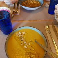 Pumpkin soup and callos both AMAZING at A Corre Vexeta in Santiago De Compostela