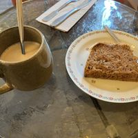 Carrot cake and hot chocolate  at Elemiah in Fontainebleau