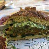 Pumpkin burger w/vegan mozzarella  at Mareando la Huerta in Alicante