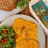 Crispy chickpea sandwich and vegan eggs benedict! at herBar in Budapest