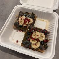 Pistachio Waffles with fruit   at herBar in Budapest