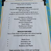 Vegan menu at Pancake Place in Port Macquarie