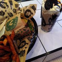 Burger, sweet potato fries, Oreo milkshake at Bastard Burgers in Lulea