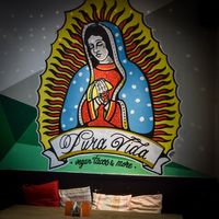Interior art at the restaurant at Pura Vida Vegan Tacos in Antwerpen
