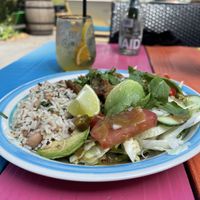 Burrito bowl and home made ice tea   at Pura Vida Vegan Tacos in Antwerpen