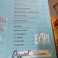 Menu for mains and desserts at Pura Vida Vegan Tacos in Antwerpen