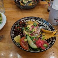 Burrito bowl with pastor at Pura Vida Vegan Tacos in Antwerpen