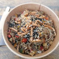 Konjac noodles, fried tofu, rice, vegetables at Au Petit Japon in Nancy