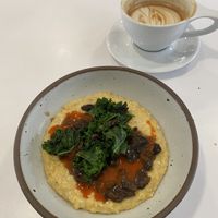 Vegan grit bowl and oat milk latte  at Casa Blanca Coffee Roasters in Wilmington