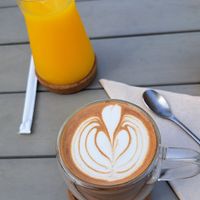 Mocha latte, orange juice at Planet Terra in Dubai